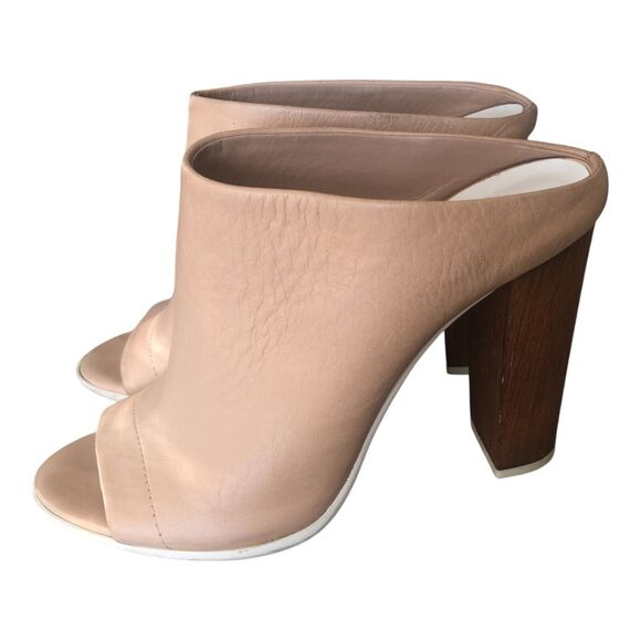 Vince Allison‎ Peep-Toe Italian Leather Mule Nude BeigeSandal Slides Size 9.5 - Picture 4 of 13